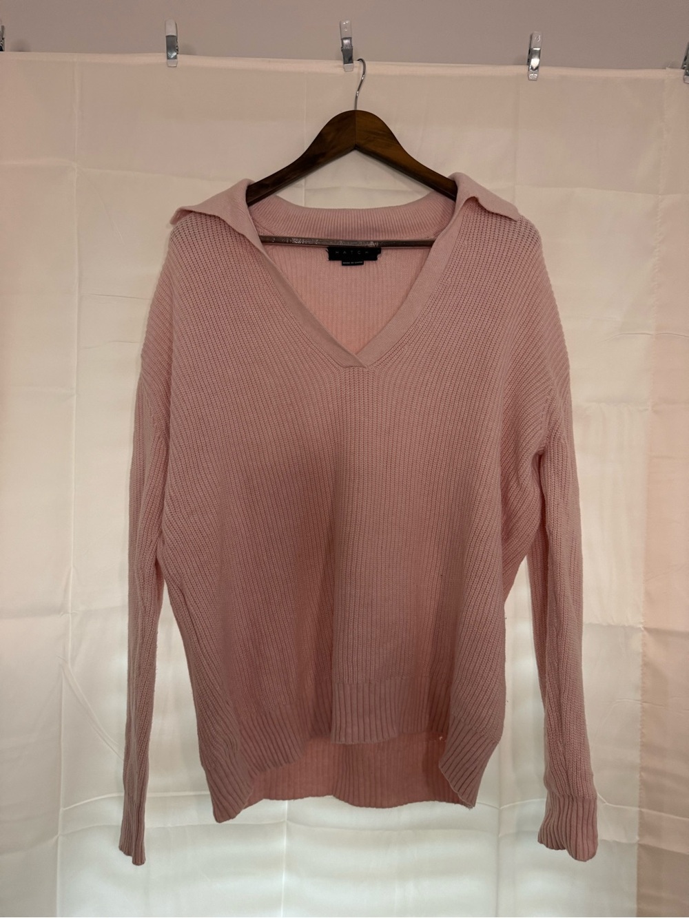 Hatch Maternity Knitted V-Neck Collared Sweater - Light Pink